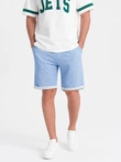 Vyriški LOOSE FIT melanžinio audinio šortai - šviesiai mėlyni V1 OM-SRSK-0116