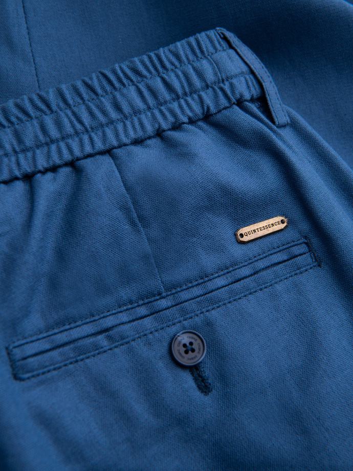 Pantaloni bărbătești chino roll-up în amestec de in - denim albastru V5 OM-PACP-0198