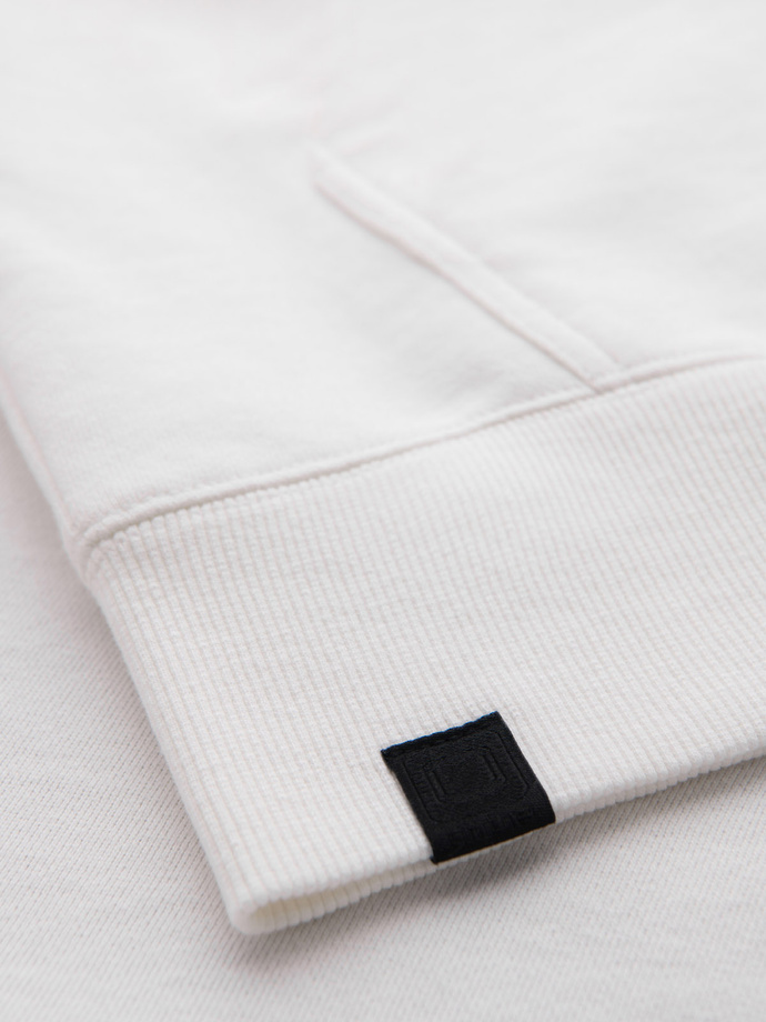 Vyriškas medvilninis džemperis su gobtuvu ir kontrastingomis detalėmis - baltas V1 OM-SSNZ-0225