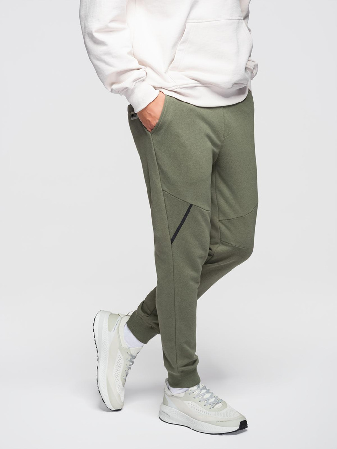 Men's structured knit sweatpants - light beige V1 OM-PASK-0211