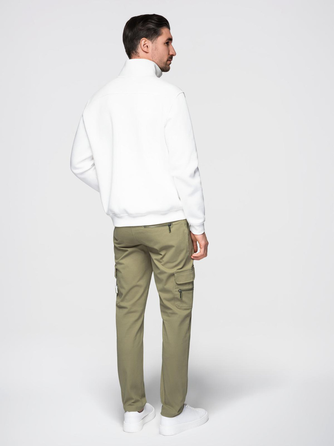 Pánské kalhoty STRAIGHT LEG cargo s kapsami na zip - olivové V2 OM-PACG-0204