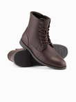 Men's eco leather shoes with insulated high upper - dark brown V2 OM-FOBO-0172 (BROWN)