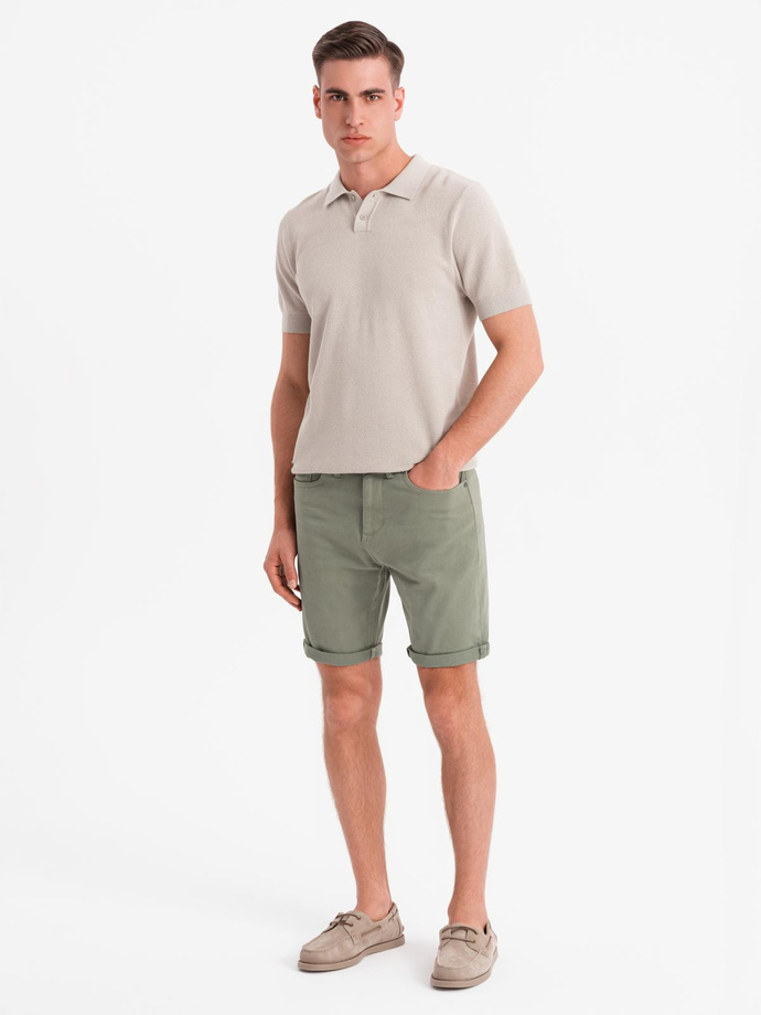 Men's classic denim shorts with rolled up leg - light olive V5 OM-SRDS-0162