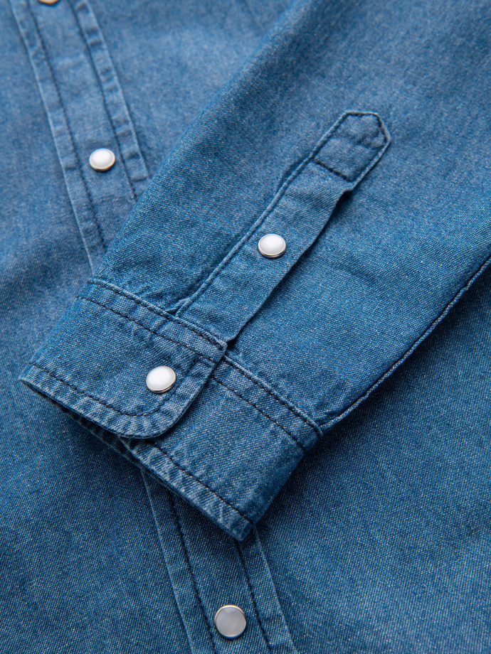 Cămașă bărbătească din denim cu buzunare și fermoar frontal - albastru V2 OM-SHDS-0210