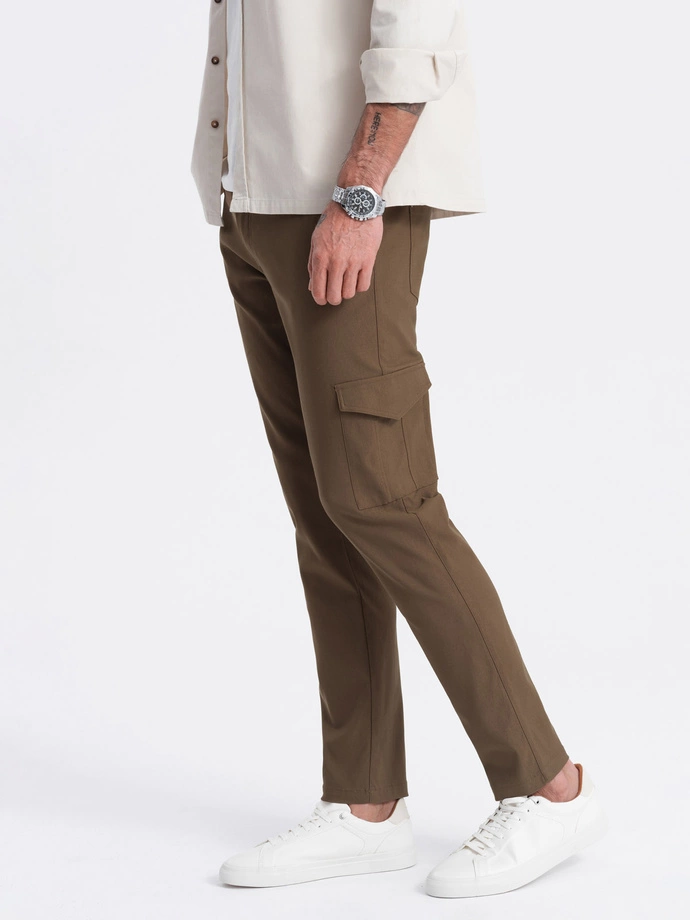 Men's REGULAR fabric pants with cargo pockets - olive V2 OM-PACG-0178