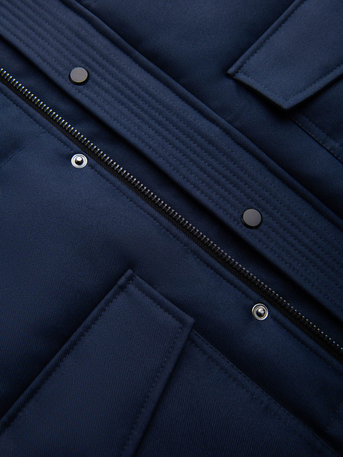 Jachetă cu glugă parka lungă și caldă pentru bărbați - albastru marin V1 OM-JALJ-0182