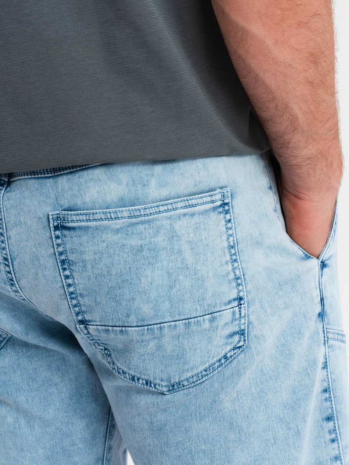 Men's short denim shorts with decorative stitching - light blue V2 OM-SRDS-0135