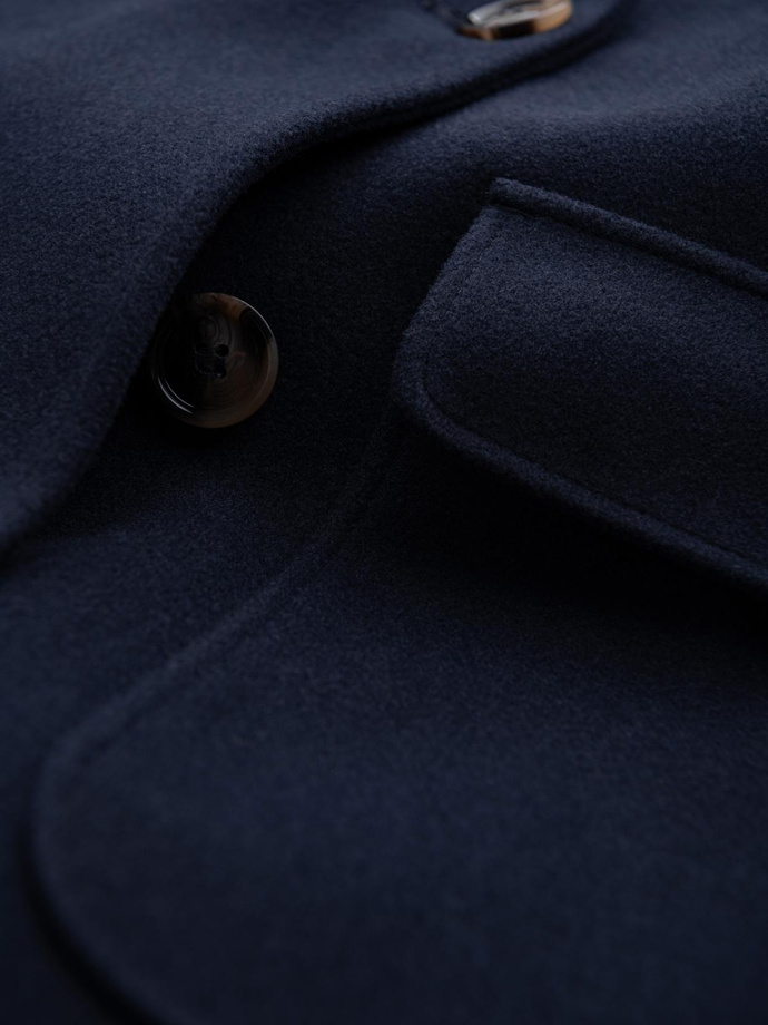Palton bărbătesc dublu pieptănat cu nasturi decorativi - indigo V1 OM-COWC-0109