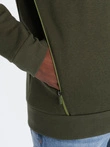 Pánska mikina s kapucňou a vreckom na zips - olivová V2 OM-SSNZ-22FW-006