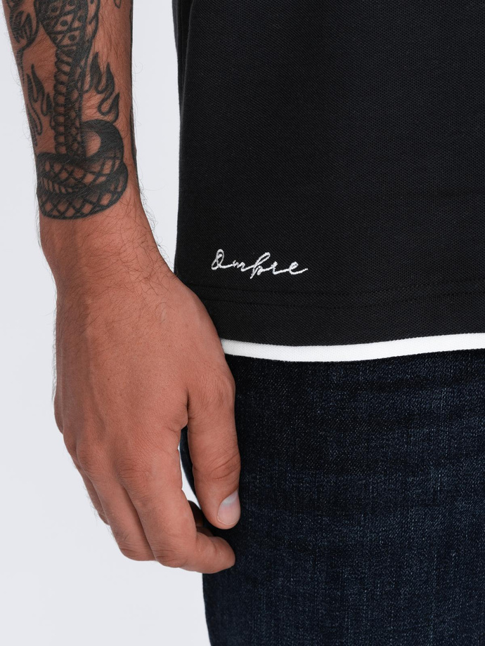 Tricou polo bărbătesc din bumbac cu ornamente contrastante - negru V8 OM-POSS-0113