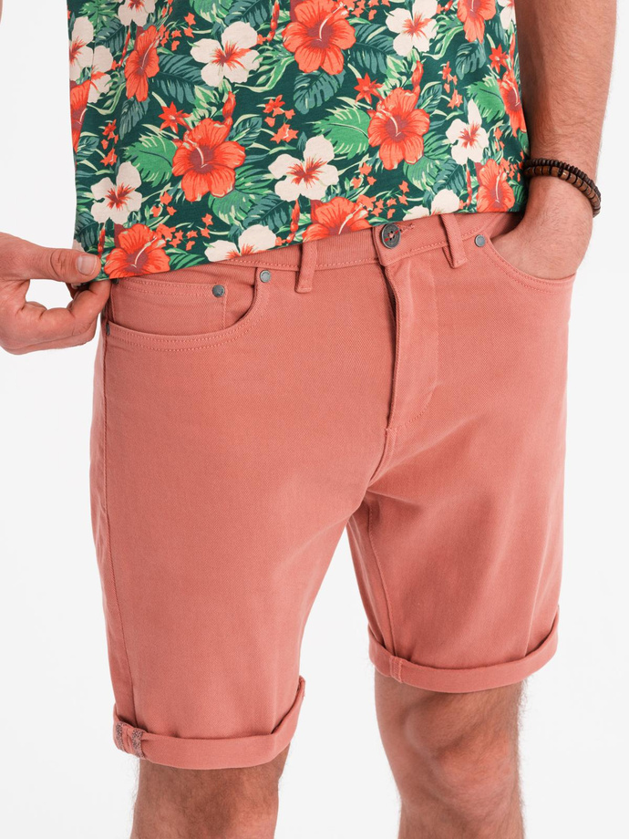 Men's denim classic shorts with rolled up leg - coral V6 OM-SRDS-0162