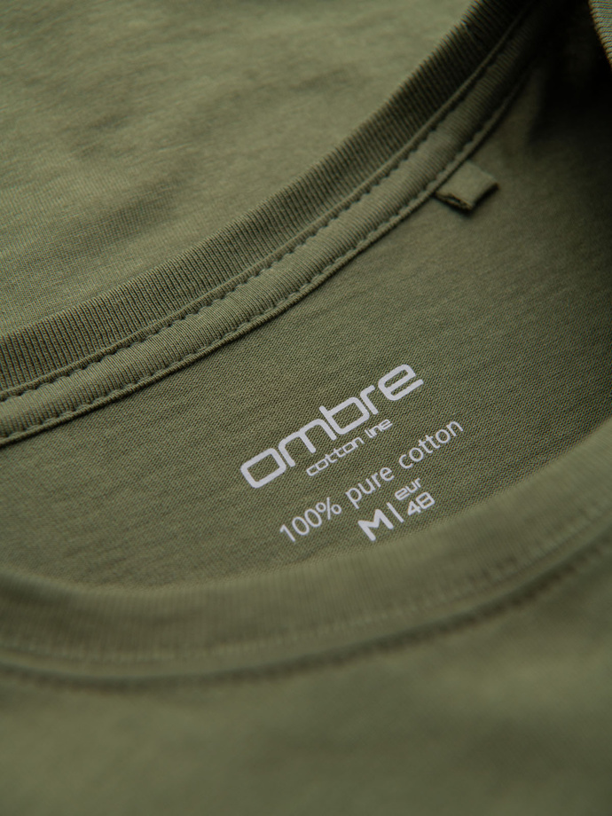 Klasické bavlnené pánske tričko BASIC - khaki V6 OM-TSBS-0236