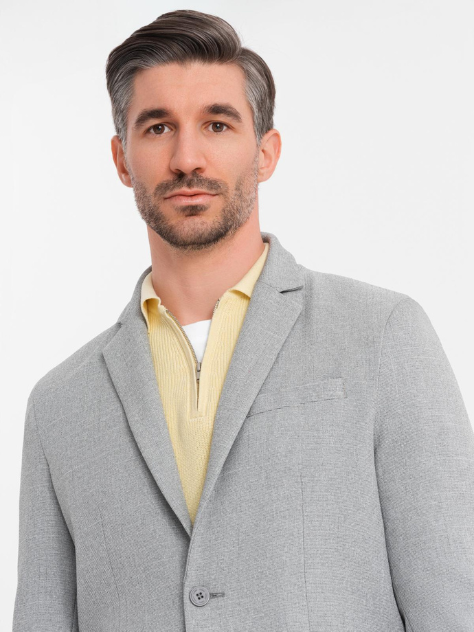 Pánské elegantní sako s ozdobnými knoflíky na manžetách - šedé V2 OM-BLZB-0114