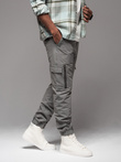 Men's jogger pants with cargo pockets and print - gray V4 OM-PAJO-0200
