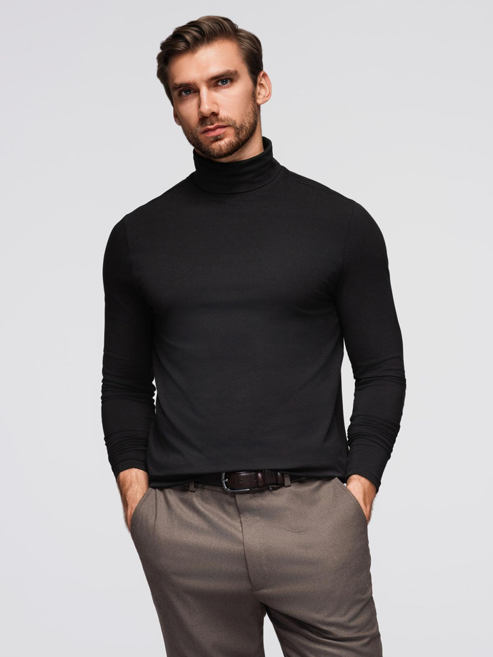 Bărbați cu mânecă lungă cu guler înalt simplu - negru V1 OM-LSCL-0130