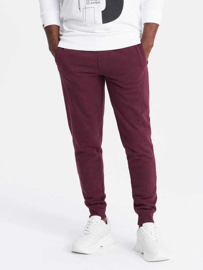 Pánske bavlnené tepláky BASIC joggers - bordová V3 OM-PABS-0174