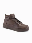 Men's high-top sneakers shoes with shiny elements - dark brown V3 OM-FOSH-0178