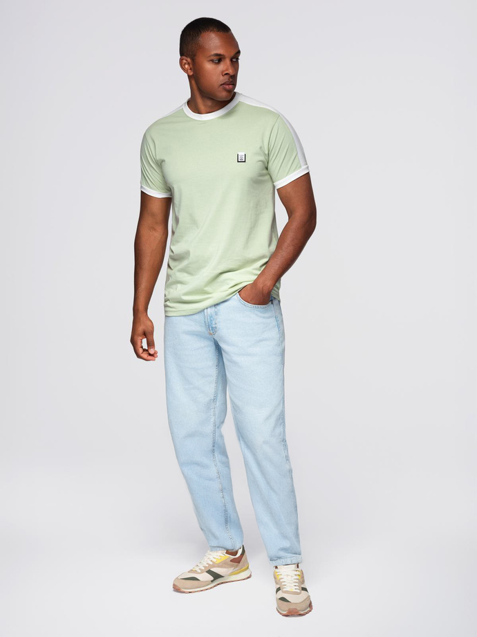 Men's T-shirt with contrasting stripes - pistachio V9 OM-TSCT-0115