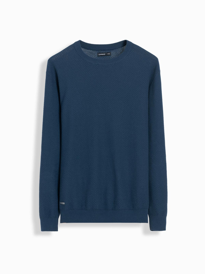 Vyriškas megztinis RELAXED FIT deimantinio trikotažo megztinis - tamsiai mėlynas V2 OM-SWSW-0110