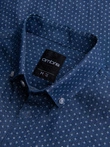Men's patterned thin denim shirt with pocket - blue V2 OM-SHDS-0179