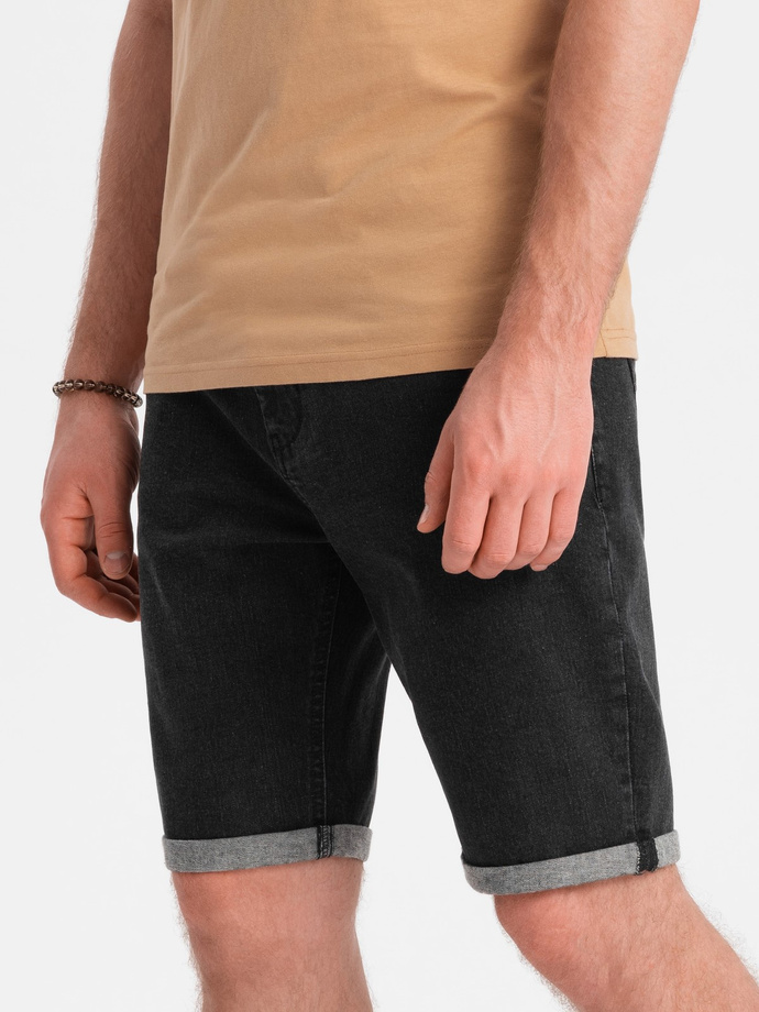 Men's denim shorts with rolled up legs - black V4 OM-SRDS-0134