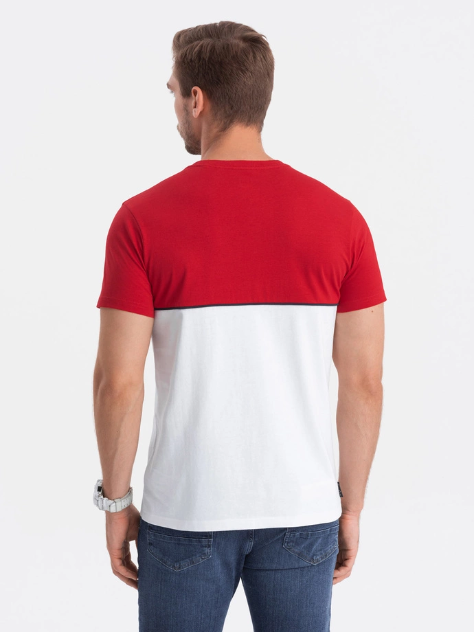 Men's two-tone cotton T-shirt - red and white V6 S1619