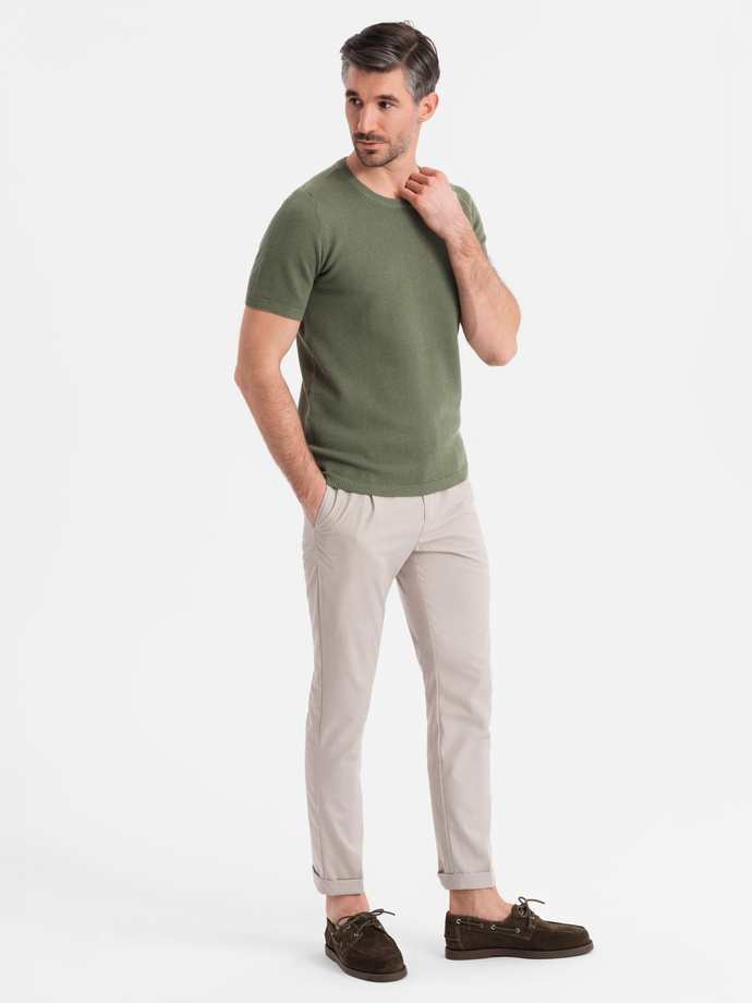Men's knitted t-shirt with fine texture - olive V5 OM-TSCT-0244