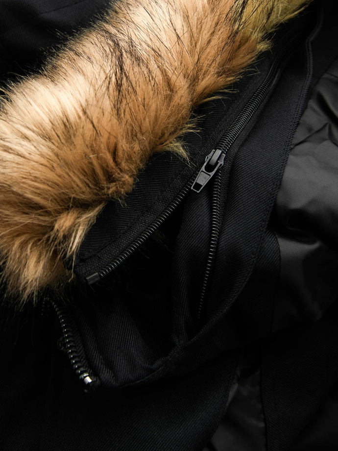 Vyriška ilga šilta striukė su gobtuvu - juoda V2 OM-JALJ-0182