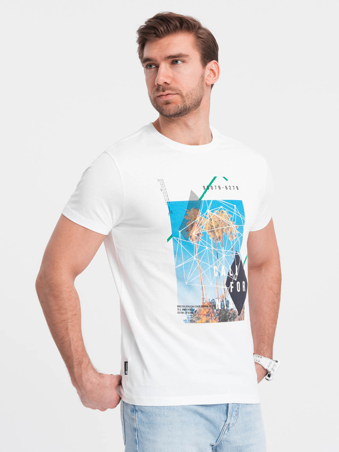 Men's printed cotton t-shirt California - white V1 OM-TSPT-0128