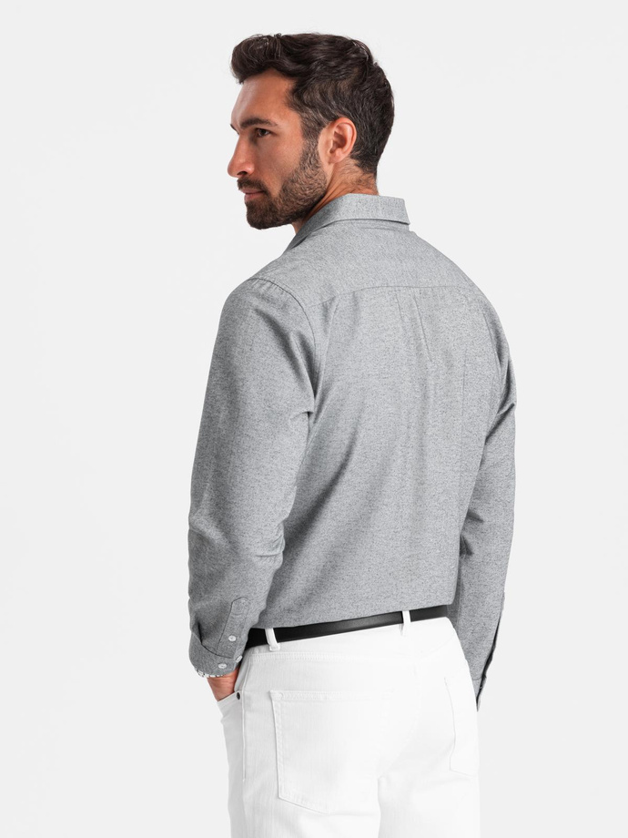 Vyriški REGULAR FIT marškinėliai su kišenėmis - pilki melanžiniai V3 OM-SHCS-0148