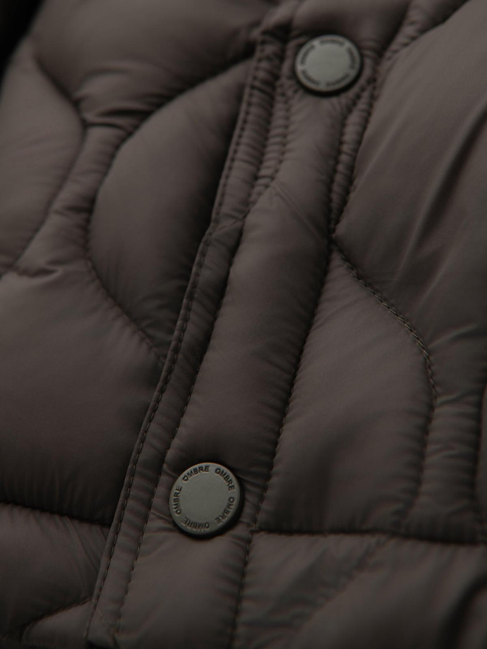 Men's quilted jacket in shirt cut - khaki V3 OM-JALP-0215