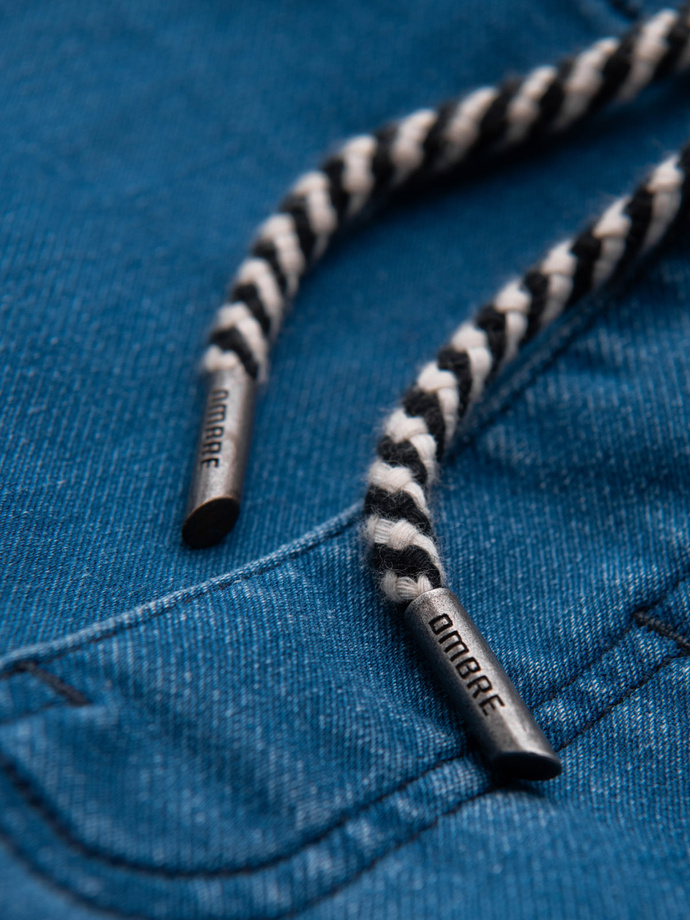 Men's denim jogger pants with drawstring waist - blue V1 OM-PADJ-0242