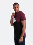 Tricou tricolor din bumbac pentru bărbați - burgundy și negru V5 OM-TSCT-0174