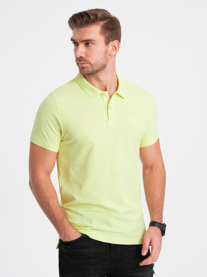 Tricou polo bărbătesc din tricot piqué - verde lime V15 S1374