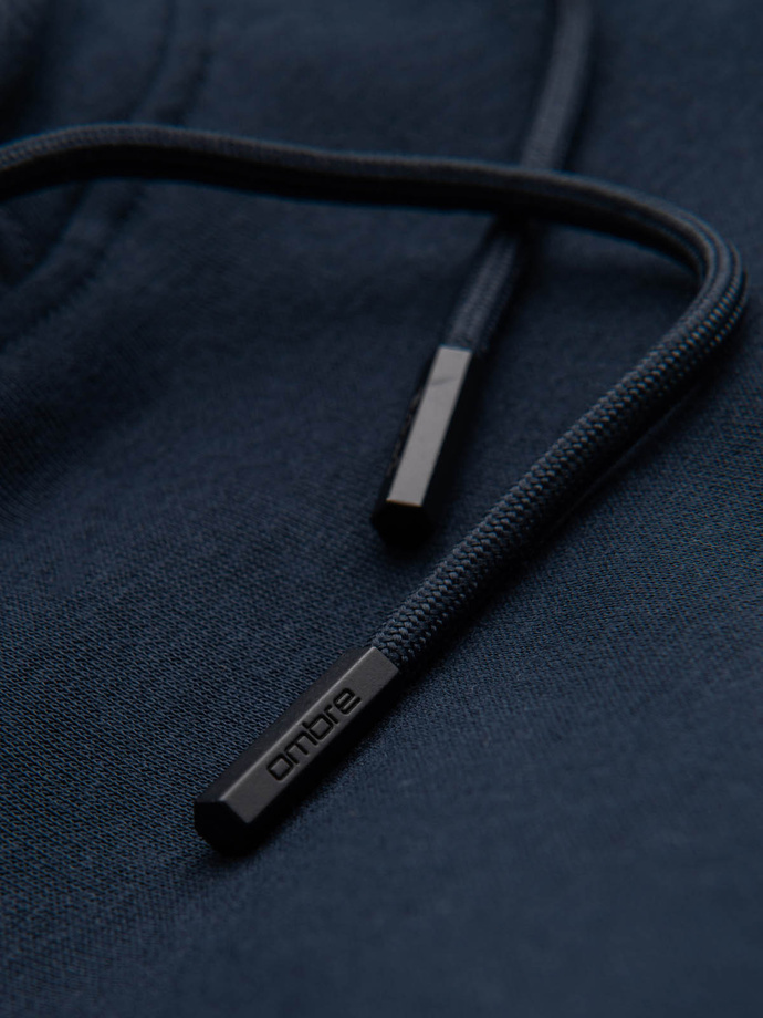 Pánska bavlnená mikina BASIC s klokankou a kapucňou - tmavomodrá V1 OM-SSBN-0161