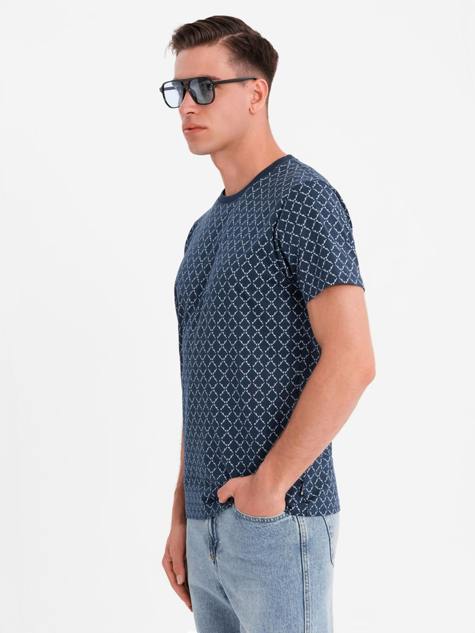 Tricou din bumbac imprimat cu decolteu rotund - negru V2 OM-TSFP-0225