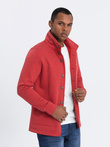 Men's casual sweatshirt with button-down collar - red melange V3 OM-SSZP-0171