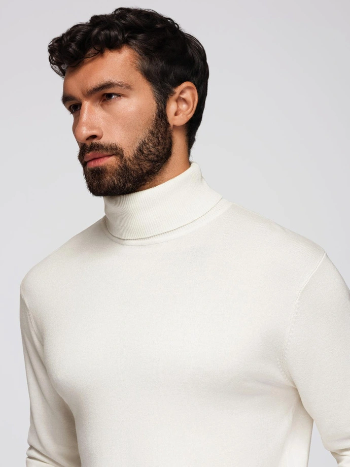 Men's knitted fitted turtleneck with viscose - ecru V3 OM-SWTN-0101