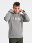 Men's non-stretch hooded sweatshirt with print - grey V2 OM-SSPS-0153