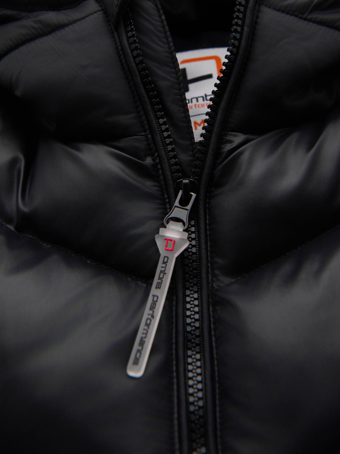 Jachetă matlasată modernă pentru bărbați din materiale combinate - negru V1 OM-JAHP-0303