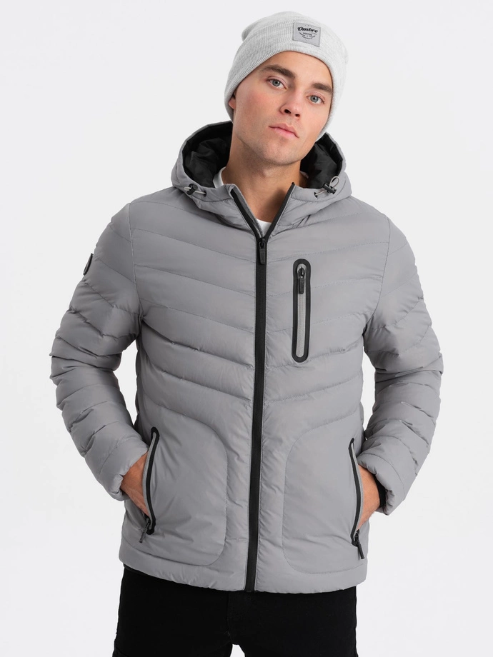 Men's quilted sports jacket - gray V5 OM-JALP-0118