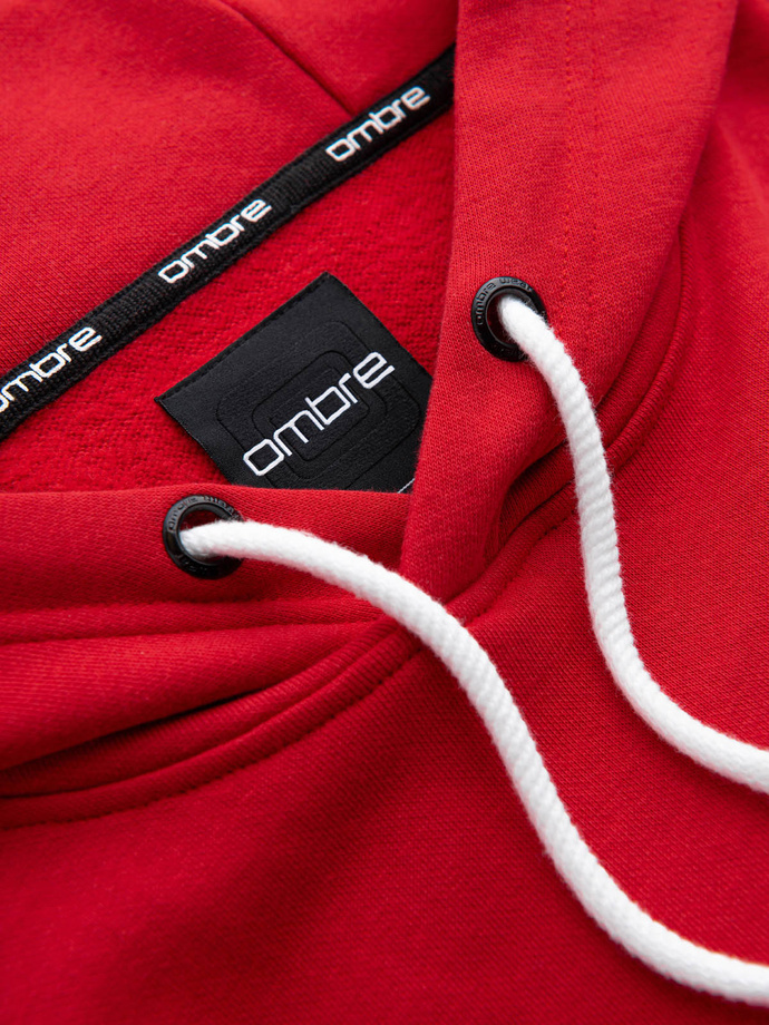 Men's kangaroo sweatshirt with hood and college style patch - red V1 OM-SSNZ-0144