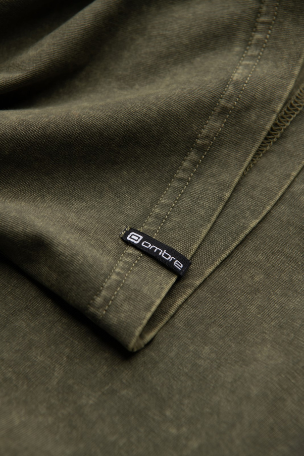 Pánské tričko s výstřihem henley - tmavě olivové V4 S1757