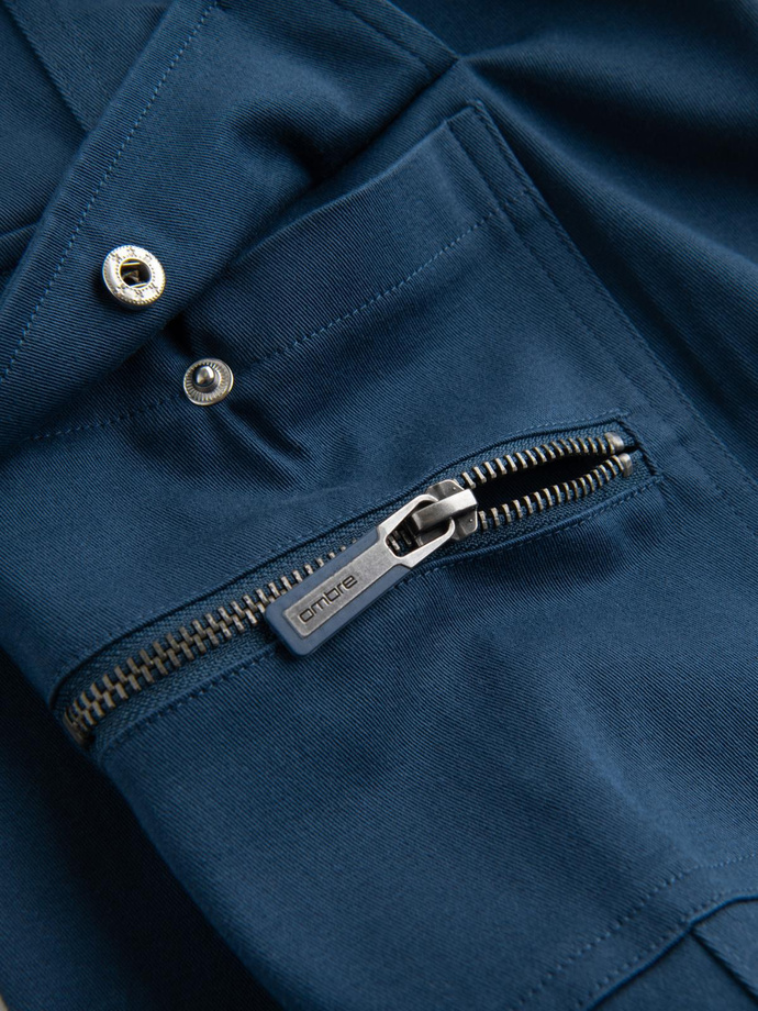Men's STRAIGHT LEG cargo pants with zippered pockets - dark blue V1 OM-PACG-0204