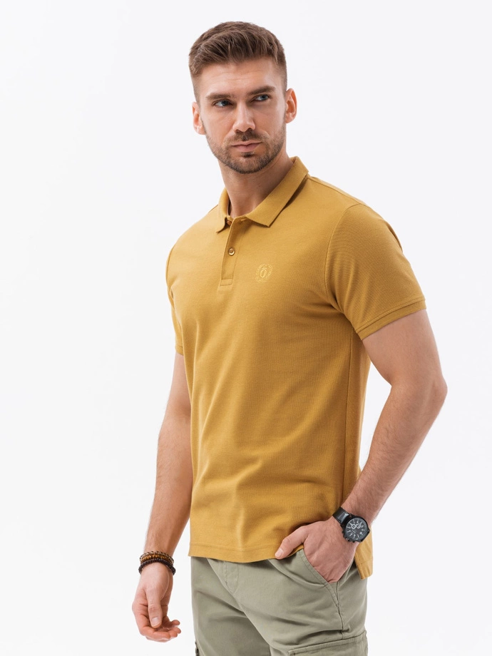 Tricou polo bărbătesc din tricot piqué - muștar V8 S1374