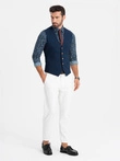Men's vest without lapels in delicate check - navy blue V1 OM-BLZV-0123