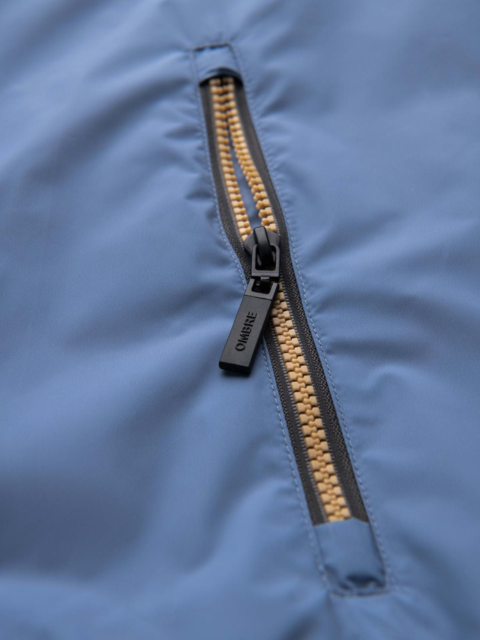 Jachetă sport ușoară colorată pentru bărbați cu fleece - albastru și muștar V8 OM-JANP-0194