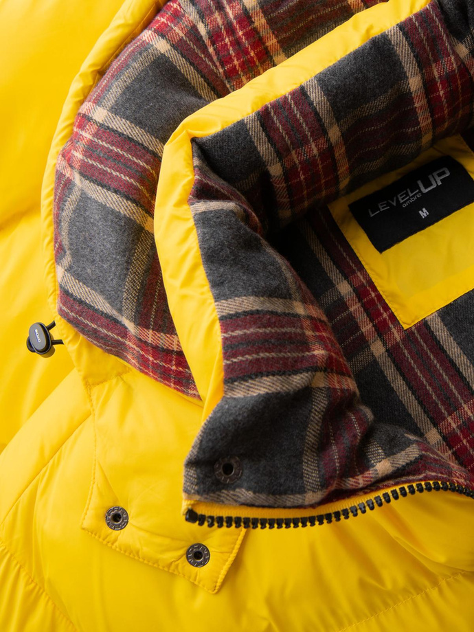 Men's puffer jacket with check lining - yellow V3 OM-JAHP-0205