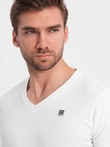 Vyriškų SLIM FIT ilgų rankovių rinkinys su V formos iškirpte ir logotipu 2 vnt. - baltos/mėlynos spalvos mišinys V1 Z103