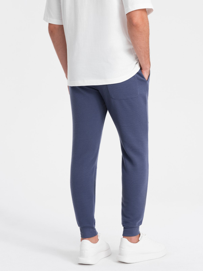 Pantaloni de trening bărbătești din țesătură ottoman - albastru închis V2 OM-PASK-0129